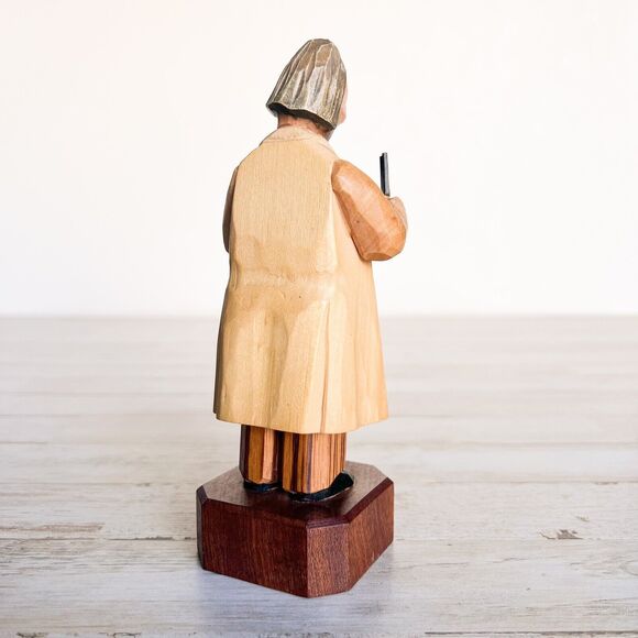 Vintage Ear Nose Throat Doctor Carved Wood Folk Art Primitive Figurine 7" Gift - Picture 6 of 12